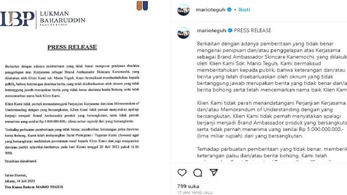 Postingan Mario Teguh terkait somasi yang dilayangkan karena tak terima dituduh melakukan penipuan Rp5 miliar.