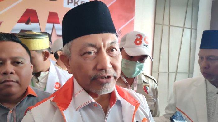 Presiden PKS Ahmad Syaikhu di Hotel Dalton Makassar, Sabtu (23/9/23). Anies Baswedan tak menghadiri pembekalan caleg PKS di Makassar.