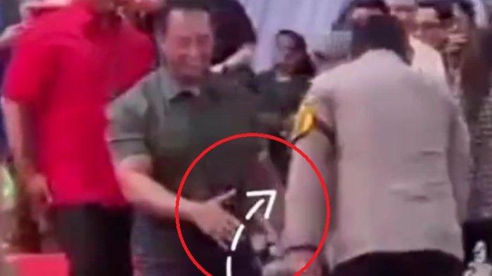 Capture video viral Calon Gubernur Jateng Andika Perkasa disebutkan tampak diacuhkan saat mengajak bersalaman dengan Kapolda Jawa Tengah, Irjen Pol. Ribut Hari Wibowo, dan Pj. Gubernur Jawa Tengah, Komjen Pol (Purn.) Nana Sudjana.   (Instagram)