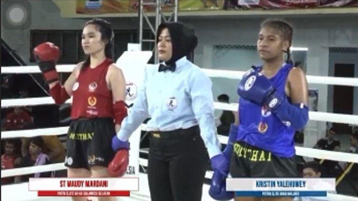 Siti Maudy Mardani (kiri) atlet muaythai Sulawesi Selatan (Sulsel) lolos ke PON Aceh-Sumut 2024.