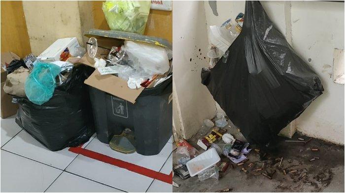 Sampah menumpuk di koridor Ruang Inap Pasien RSUD Maspul Enrekang.