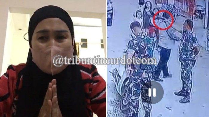 Kolase: Reni istri Hamansyah Ketua Bappilu Dewan Pimpinan Daerah Partai Gerindra Sulsel, menceritakan kronologi oknum todongkan senjata di rumahnya, Antang Makassar Sulsel (kiri) dan capture rekaman CCTV aksi oknum TNI ancam warga Antang Makassar, Sulsel, dengan senjata api. (WhatsApp)