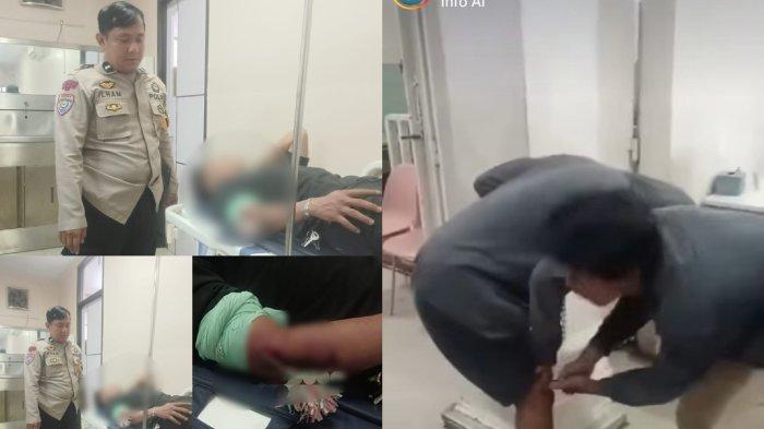 TEROR PEMBUSURAN - Kolase Bripda MRH (21) korban pembusuran kawanan geng motor di Jl Pelita saat dirawat di RS Bhayangkara, Makassar. Sabtu (2/3/2025) dan tangkapan layar unggahan akun Instagram teropongmakassar, pemuda terkena busur di lutut di Jl Abdul Kadir, Makassar, Senin (3/3/2025).