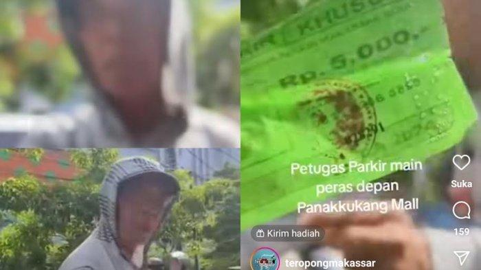 Tangkapan layar Jukir di Makassar minta uang Rp 15 ribu ke pengendara padahal di karcis hanya tertera tarif Rp 5 ribu.