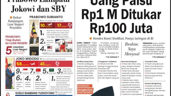 UANG PALSU - Tangkapan layar halaman utama Tribun Timur edisi Kamis, 3 Juli 2025. Uang Palsu Rp1 M Ditukar Rp100 Juta, Hendra Kunci Sindikat, Punya Jaringan di BI.