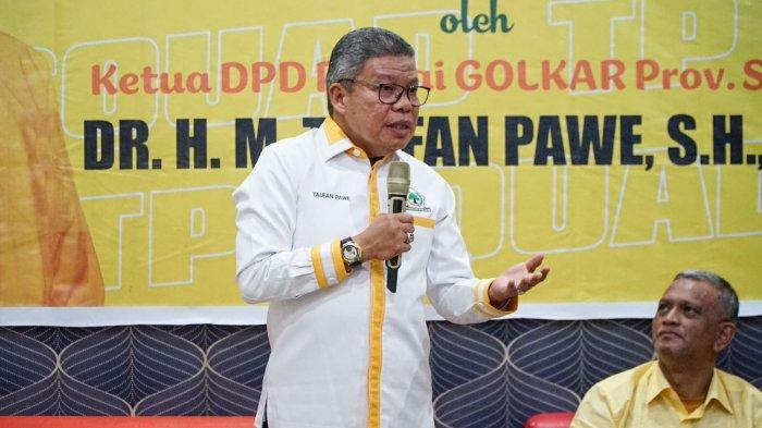 Ketua DPD I Partai Golkar Sulsel M Taufan Pawe saat hadiri konsolidasi pemenangan Pemilu 2024 bersama seluruh bakal caleg Golkar Wajo, di Hotel Grand Pusfa, Rabu (9/8/2023).