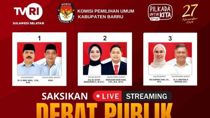 Tiga paslon akan adu argumentasi di debat Pilkada Barru pertama yang akan berlangsung, Rabu (30/10/2024).