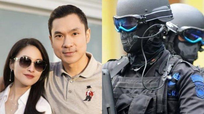 Ilustrasi Densus 88 (kiri) dan tersangka kasus korupsi PT Timah Harvey Moeis bersama istrinya Sandra Dewi.