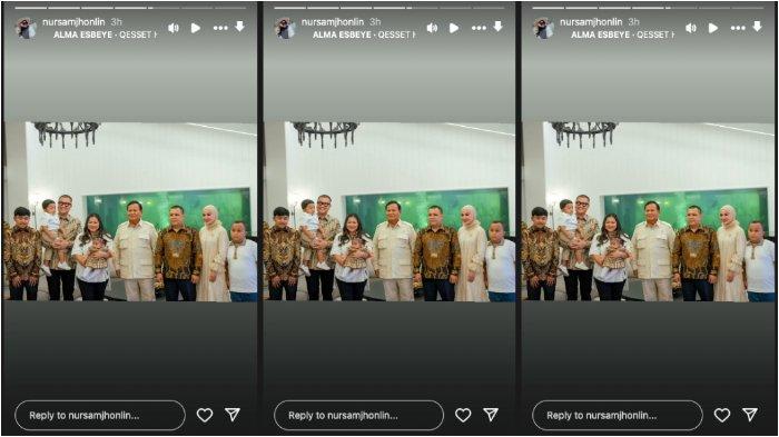 Momen pengusaha tambang batu bara sekaligus pemilik Jhonlin Group, Samsudin Andi Arsyad atau Haji Isam dan keluarga bertemu dengan calon Presiden RI terpilih, Prabowo Subianto.