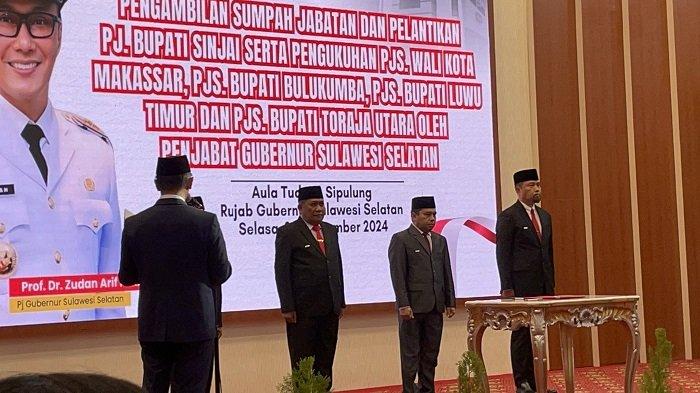 Pengukuhan Andi Arwin Azis, Muh Rasyid, Amson Padolo dan Jayadi Nas di Rujab Gubernur Sulsel, Selasa (24/9/2024)