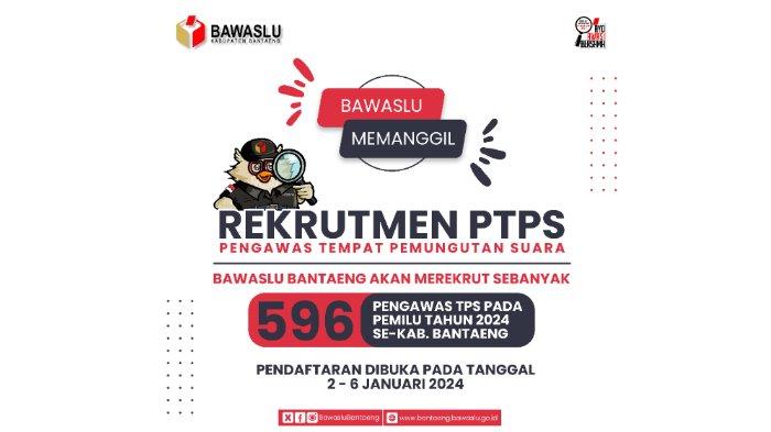 Ralat, Pendaftaran Rekruitmen PTPS Bantaeng Dibuka 2-6 Januari 2024.