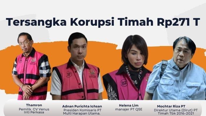 Daftar tersangka Megakorupsi kasus timah Rp271 triliun yang menyita perhatian yakni Thamron, Harvey Moeis, Helena Lim, dan Mochtar Riza
