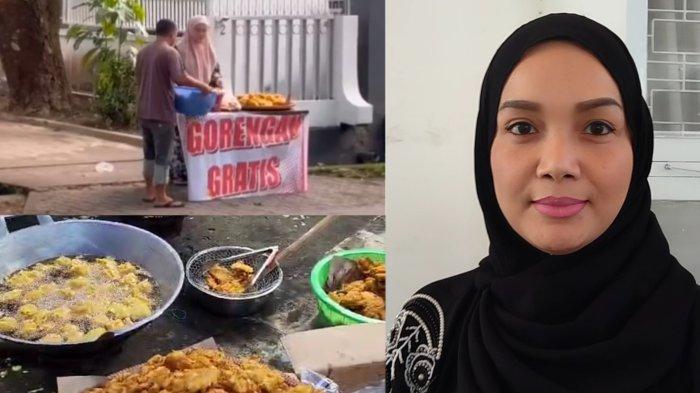 Kloase foto Emilia saat menggoreng dan tangkapan layar viral aksi bagi-bagikan gorengan di depan rumah Jl Gunung Batu Putih, Makassar.