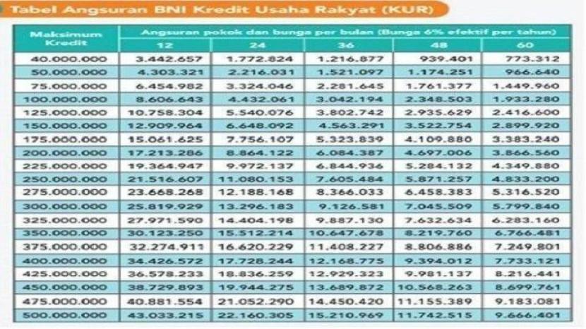 Tabel Angsuran KUR BNI 2025, Lengkap Cara Mengajukan Pinjaman hingga Rp500 Juta