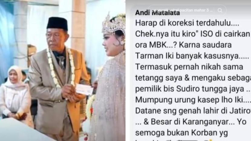 Viral Wanita Muda Dinikahi Kakek 74 Mahar 3 Miliar, Pria Kabur Usai Ketahuan Beri Cek Palsu