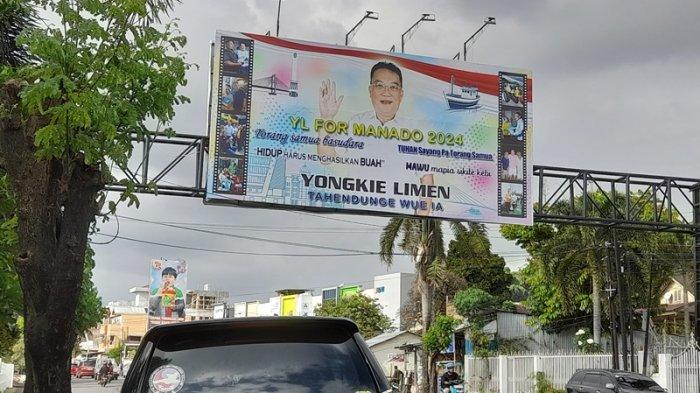 Baliho Yongki Limen di Paal Dua Manado, Sulawesi Utara.
