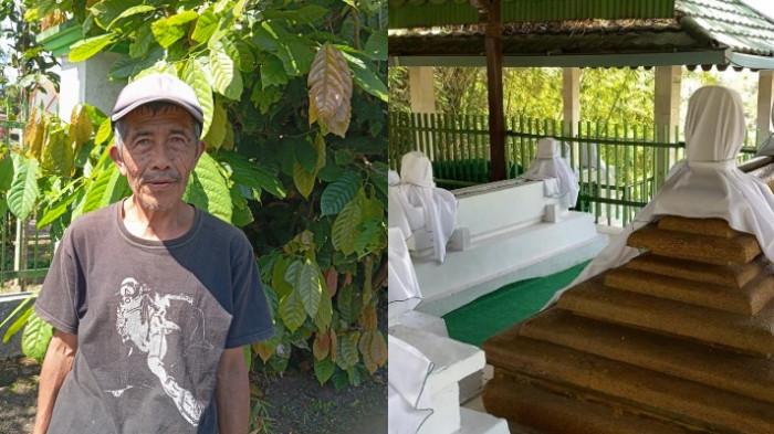MAKAM KYAI MODJO - Makam Kyai Modjo di Desa Kembuan, Kecamatan Tondano Utara, Minahasa, Sulawesi Utara, dan penjaganya, Arbo Baderen (67), Senin (28/7/2025). Arbo menolak pemindahan makam tokoh sejarah tersebut ke Jawa Tengah.