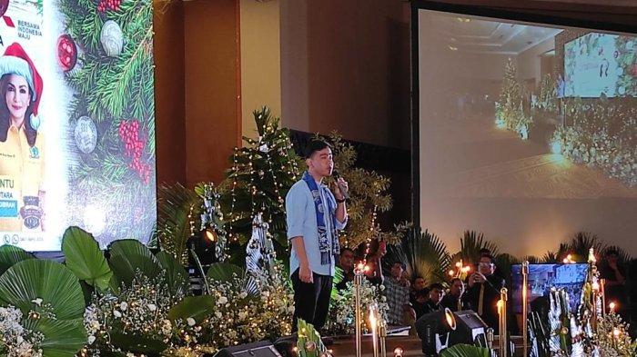 Gibran Rakabuming dalam ibadah menyambut Natal Tim Kampanye Daerah (TKD) Sulut di Sutanraja Minut, Sabtu (23/12/2023). 