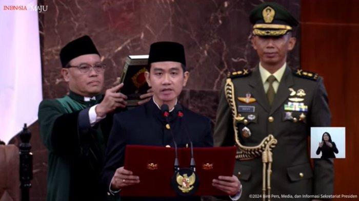 Gibran Rakabuming Raka Ucap Sumpah dan Janji Wakil Presiden ke-14 Republik Indonesia pada Minggu (20/10/2024).