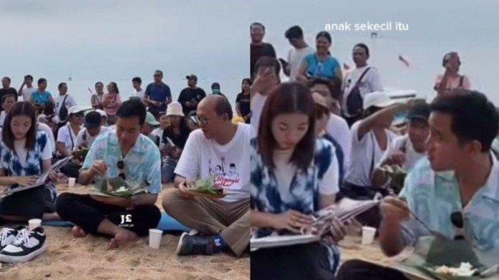 Kolase video viral saat Cawapres nomor urut 2, Gibran Rakabuming Raka dinyanyikan lagu dengan lirik 'anak sekecil itu berkelahi dengan Mahfud', Sabtu (27/1/2024).