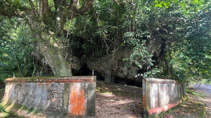 WISATA: Gua Larenggam menjadi simbol perlawanan dan saksi bisu kekejaman penjajah. Gua ini terletak di Desa Arangkaa, Kecamatan Gemeh, Kabupaten Talaud, Foto diambil oleh Tribunmanado.co.id pada Rabu (9/4/2025).