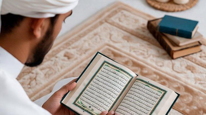 BERDOA: Ilustrasi umat Muslim membaca Surah Al Kahfi di hari ini Jumat 20 Juni 2025. Foto diakses dari Meta AI WhatsApp.