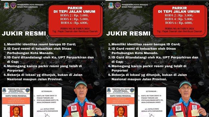 JURU PARKIR - Gambar Informasi Juru Parkir Resmi (Berlisensi) di Kota Manado. Pemkot Manado akhirnya menunjuk juru parkir resmi atau berlisensi di Kota Manado, Sulawesi Utara. Sementara juru parkir liar akan ditertibkan. Dok. Pemkot Manado