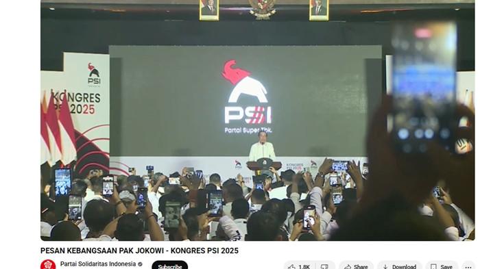 PSI - Presiden ke-7 RI Joko Widodo (Jokowi) menegaskan bahwa dirinya akan mendukung penuh Partai Solidaritas Indonesia (PSI) kedepannya saat memberikan pidato kebangsaan dalam Kongres PSI 2025 di Graha Saba Buana, Kota Solo, Jawa Tengah, pada Sabtu (19/7/2025). 