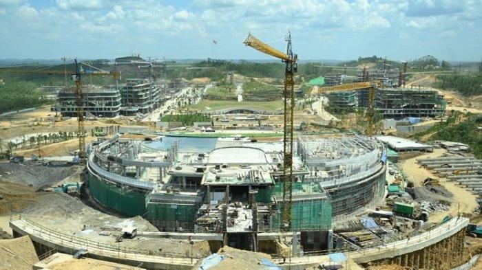 Kantor Presiden berbentuk Burung Garuda di Itu Kota Nusantara (IKN) terlihat dari atas (bird eye view).