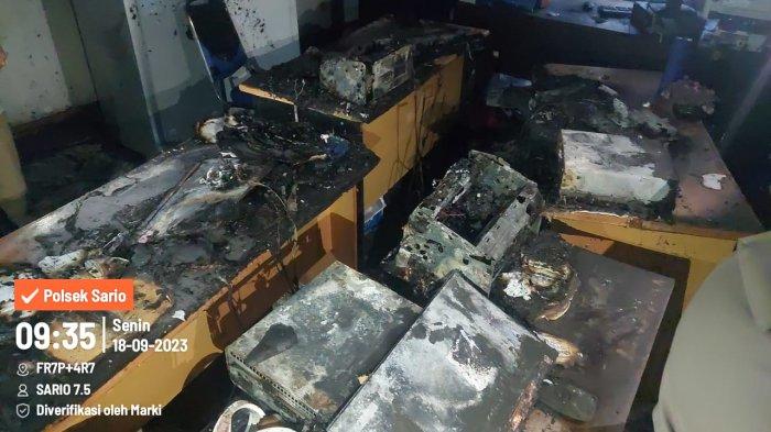 Kebakaran yang terjadi di kantor BFI Finance Manado, Senin 18 September 2023.