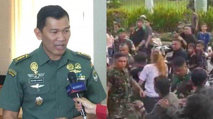 Kepala Dinas Penerangan TNI Angkatan Darat (Kadispenad), Brigjen Kristomei Sianturi (kiri). Tangkap layar kericuhan prajurit TNI dengan pengiring jenazah di Manado.