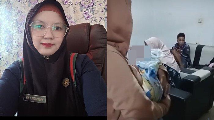 Kolase foto Kepala Puskesmas Motoboi Kecil Ria Prasari Mokoagow dan bayi yang ditemukan di Poyowa Kecil