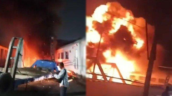 KA Brantas jurusan Jakarta-Blitar menabrak satu unit truk trailer di jembatan Jalan Madukoro, Semarang, Jawa Tengah