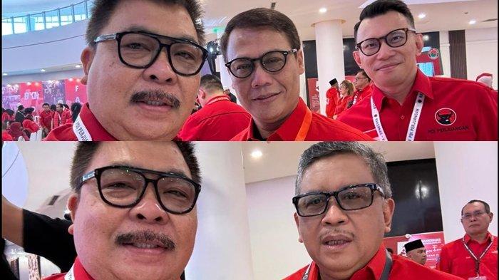 Fabian Kaloh foto bersama dengan Ketua DPP PDIP Ahmad Basara dan Sekjen DPP PDIP Hasto Kristiyanto di momen Rakernas Ancol 2024.