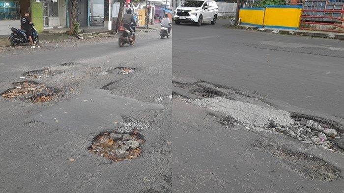 BOPENG: Kondisi Jalan Sudirman, Manado, Sulawesi Utara, Minggu (23/2/2025). Pengguna jalan minta perhatian pemerintah untuk diperbaiki.