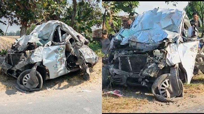 Kondisi mobil Daihatsu Luxio yang tertabrak KA Dhoho di Desa Jabon, Kabupaten Jombang, Jatim, Sabtu (29/7/2023) malam. menewaskan enam orang.