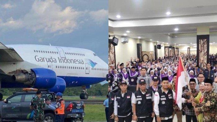 Kondisi pesawat Garuda yang mengangkut Jamaah Calon Haji asal Gowa Sulsel usai terbakar saat terbang, Rabu (15/5/2024) sore.