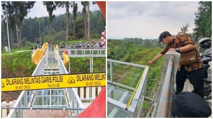 Lokasi TKP seorang wisatawan tewas terjatuh dari wahana jembatan kaca Wisata Hutan Pinus Limpakuwus, Kecamatan Sumbang, Kabupaten Banyumas, Rabu (25/10/2023) sekira pukul 10.00 WIB. Berikut detik-detik jembatan kaca di Bayumas pecah.