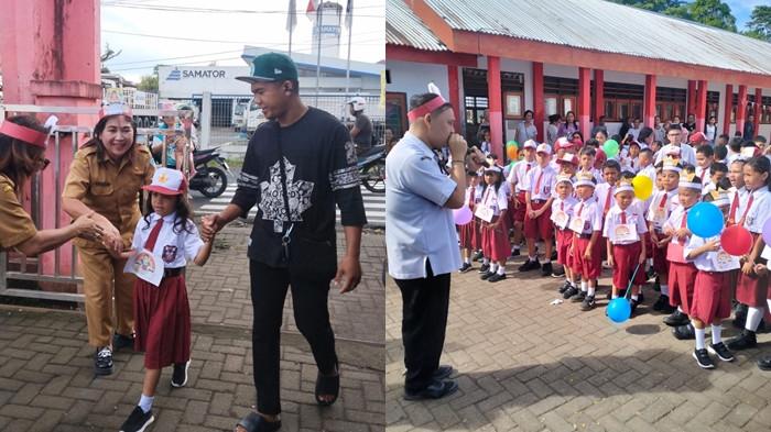 MPLS - Masa Pengenalan Lingkungan Sekolah (MPLS) di SD Negeri Maumbi Minut Sulawesi Utara, Kamis (17/7/2025). MPLS ini berlangsung dalam suasana riang gembira.