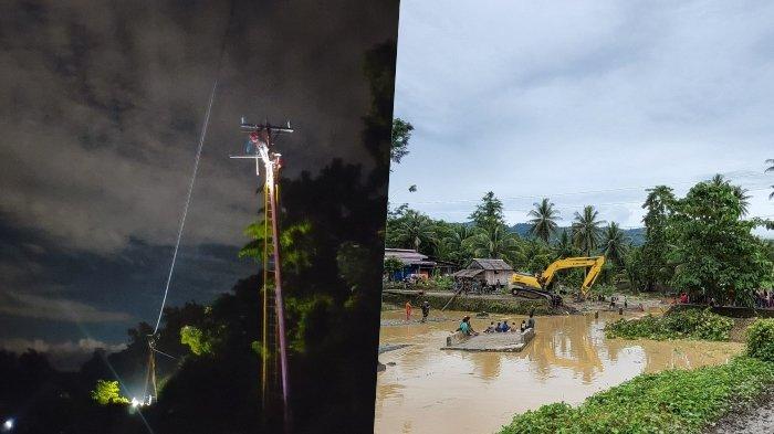 Tim Tanggap Darurat PLN sedang memperbaiki jaringan listrik yang terdampak akibat tanah longsor di Kecamatan Tomini, Kabupaten Parigi Moutong (24/06) dan Kondisi Kecamatan Toribulu, Kabupaten Parigi Moutong, Sulawesi Tengah yang menjadi daerah terparah akibat cuaca ekstrim yang berdampak pada aktivitas masyarkat (23/06)