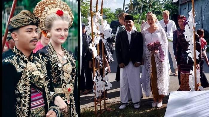 BULE: Kolase foto proses pernikahan warga asal Desa Tetebatu Selatan Muhammad Yudha Khairul Watoni dengan bule Belgia Hannah Dupont, Minggu (1/6/2025). Pernikahan mereka viral