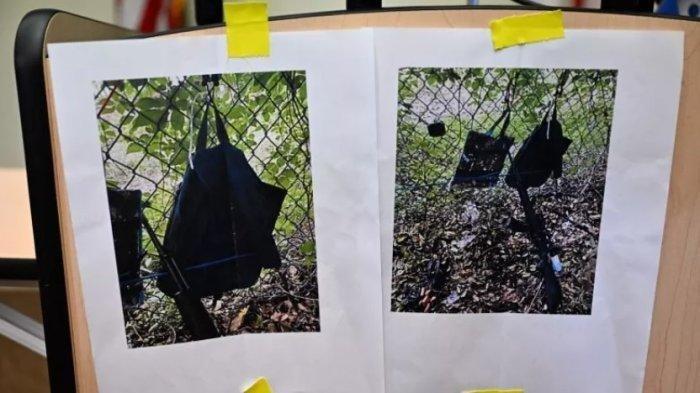 Potret bukti yang ditemukan di pagar lapangan golf presiden AS Donald Trump ditampilkan pada konferensi pers di West Palm Beach, Florida, pada tanggal 15 September 2024 menyusul insiden penembakan.