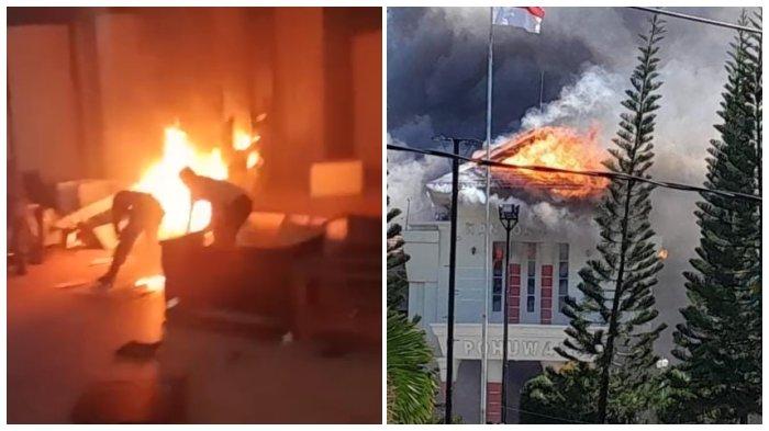 Potret kantor Bupati Pohuwato, Gorontalo dibakar pendemo yang kecewa pada Kamis (21/9/2023).