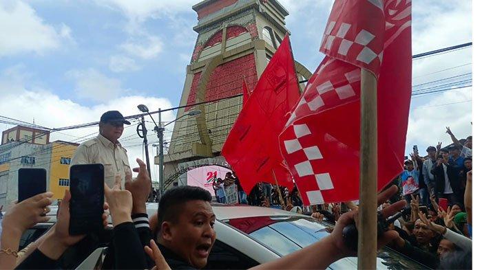 Prabowo Subianto di Kota Tomohon Sulawesi Utara, Senin 5 Februari 2024.