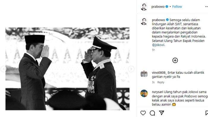 Prabowo Subianto memberikan ucapan Selamat Ulang Tahun yang ke-63 kepada Bapak Presiden Jokowi lewat akun instagram resmi @prabowo.