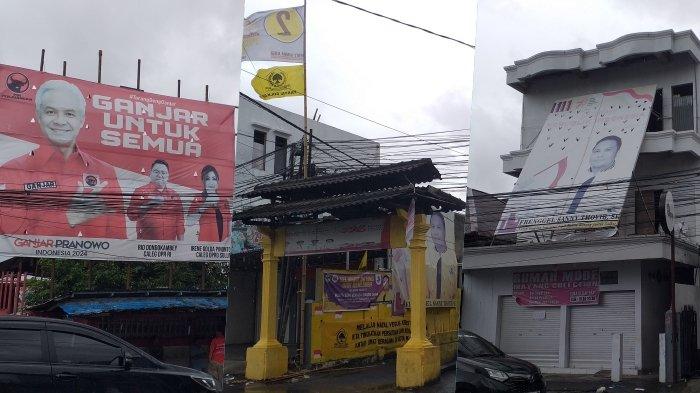 Sejumlah APK yang masih terpasang di Jalan 14 Februari, Teling Atas, Manado, Sulawesi Utara, Senin (12/2/2024).