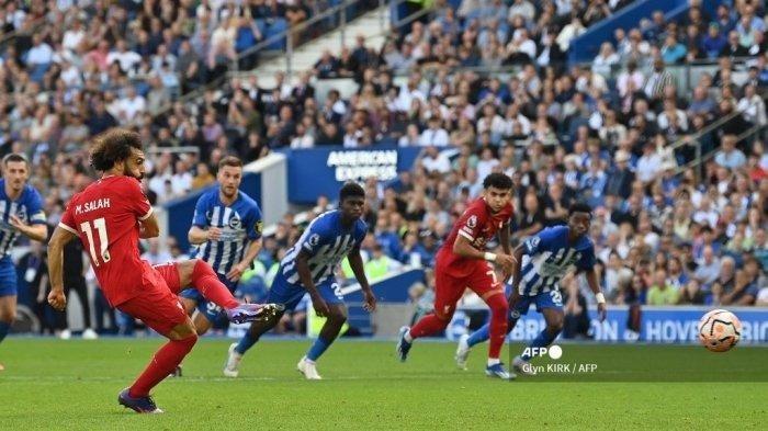 Skor akhir Brighton vs Liverpool  2-2, hasil pertandingan Liga Inggris 2023-2024 di Stadion Falmer, Minggu (8/10/2023). Mohamed Salah cetak brace dua gol.