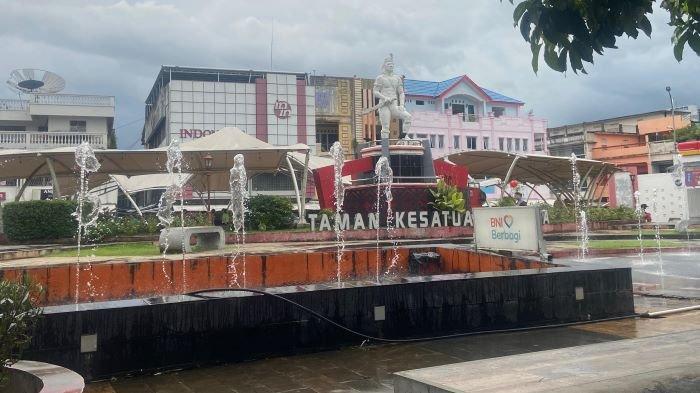 Kondisi Taman Kesatuan Bangsa (TKB) Manado, Selasa (28/1/2024), Ada Pemandangan Air Mancur