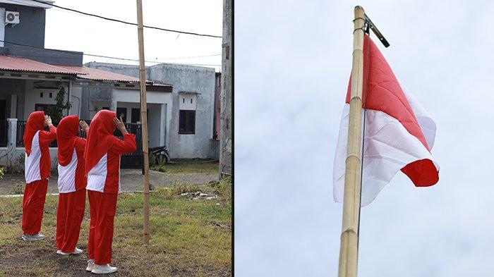 Upacara bendera di Halaman Depan Masjid Baitul Khair GPI Manado, Provinsi Sulawesi Utara.