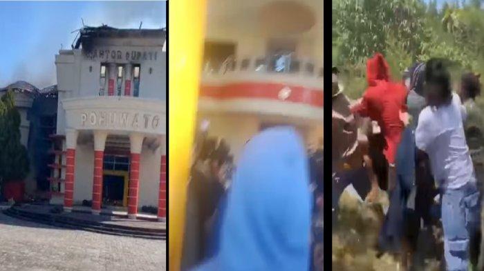 Viral Video Pembakaran Kantor Bupati Pohuwato Gorontalo, Ada Polisi yang Diinjak-injak Massa